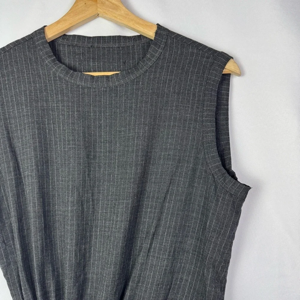Boutique Dark Gray Pin Stripe Drape Front Sleeveless‎ Mini Dress 10
